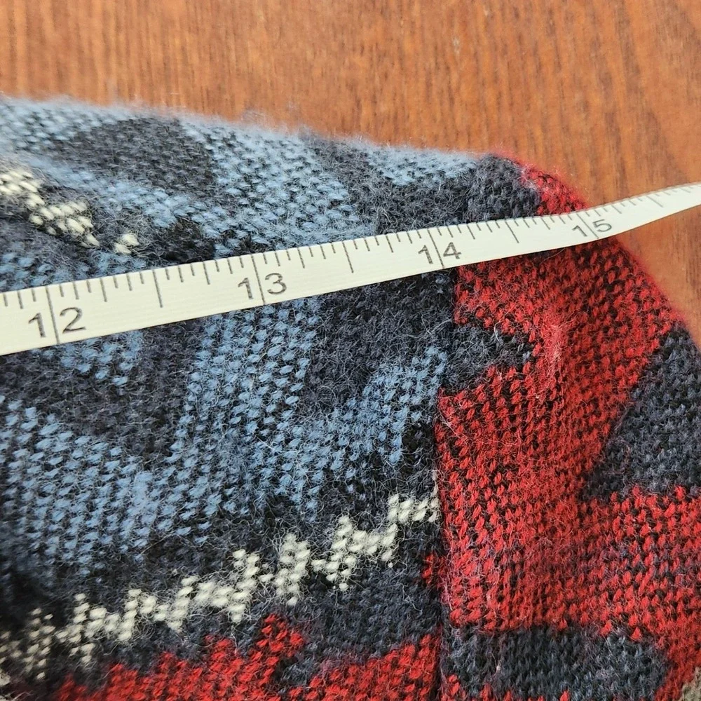 Hollister Aztec‎ Sherpa Fleece Open Front Cardigan Jacket blue/red Size Small